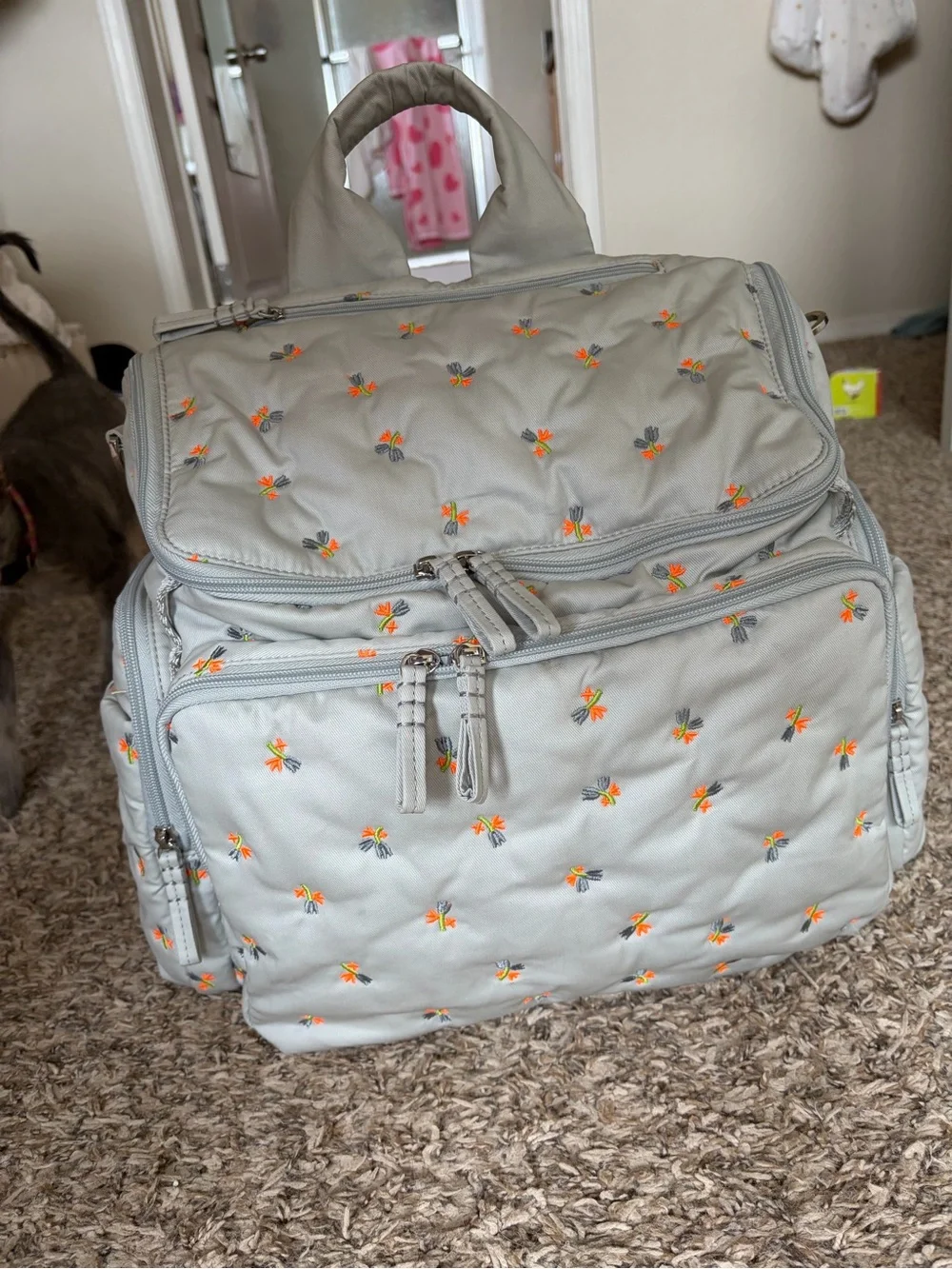 Caraa Diaper Bag in Organic Embroidered Cotton - FIRM PRICE